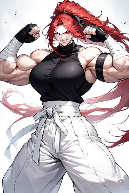 Punching Picture with Long Haired Beauty in Baggy White Martial Arts Pants