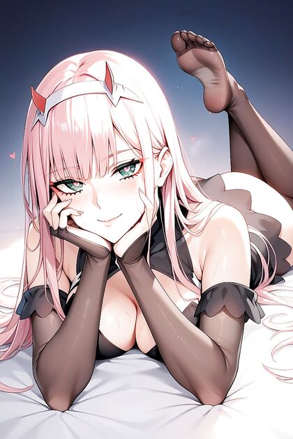 Zero Two from Darling in the Franxx Laid Out Face Down for Steamy Hentai Picture