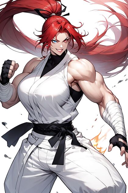 Red-Haired Beauty with Piercing Red Eyes in All-White Backdrop Hentai AIPorn