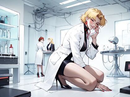 Professor Ritsuko Akagi's Blond Hair and Brown Eyes in Erotic Neon Genesis Evangelion Hentai
