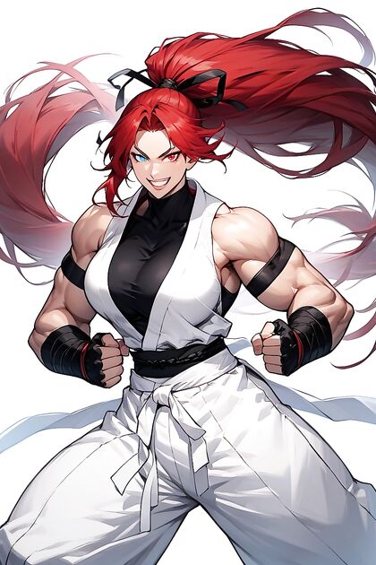 Heterochromatic Blue Eyes Gleam in Pure White Backdrop with Black Armbands Hentai Image