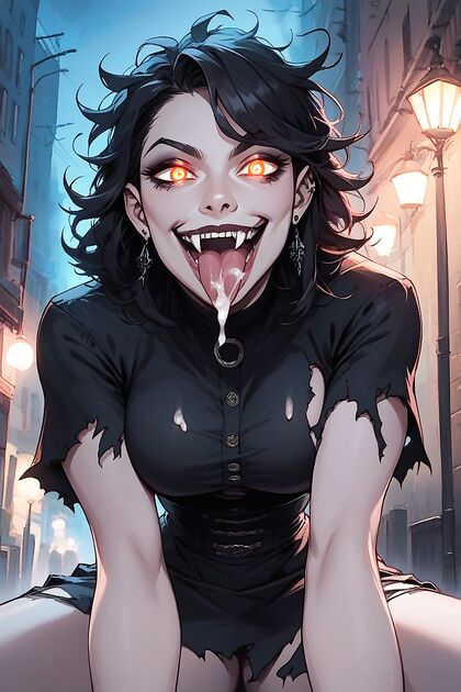 Crazy Smile as She Leans Forward to Lick You in This Hentai AI Porn