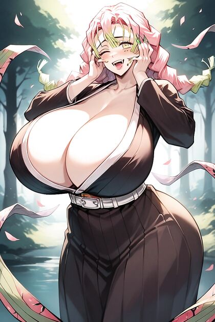 Blushing Pink-Haired Beauty with Fangs in Seductive Hentai Images