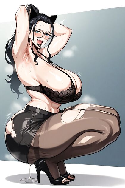 Ripped Stockings and Double D Cups – Arms-Up Hentai Picture