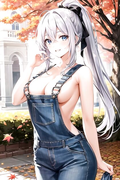 Silver-Haired Beauty with a Ponytail Enjoys Fall-themed Hentai Pleasure