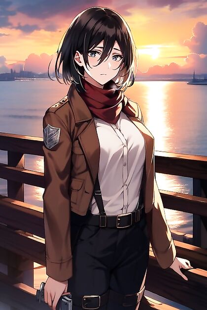 Muscular Man Stands on Pier at Sunset Amidst Cloudy Skies in Erotic Hentai Picture