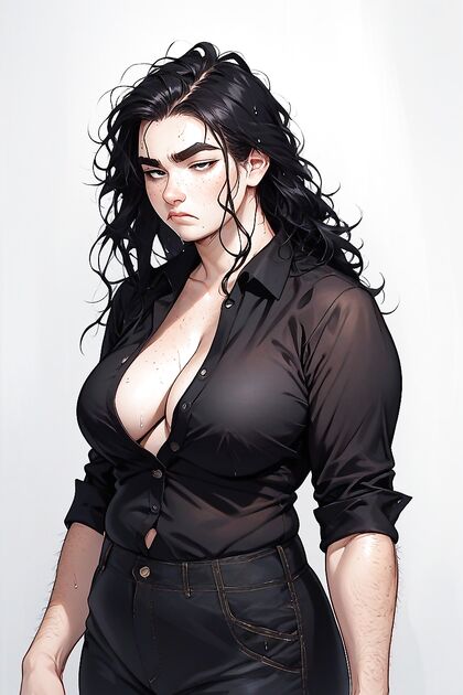 18-Year-Old Hairy Babe with Long Messy Black Hair in Hentai Picture