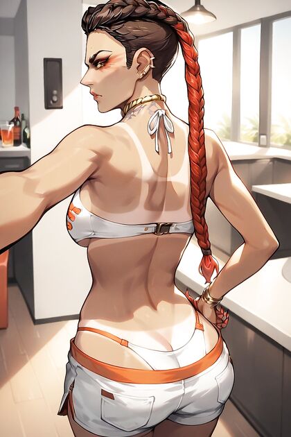 Skinny Girl 18+ Shows Off Bikini Tan Lines in Seductive Rear View Hentai Image