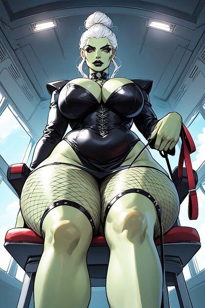 Alien Woman with Full Lips Holds Your Leach by the Earthly Window in Hentai AI Picture
