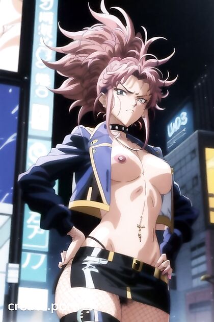 Multi-Colored Haired Chick with Stud Earrings Goes Shirtless in Steamy Hentai Picture