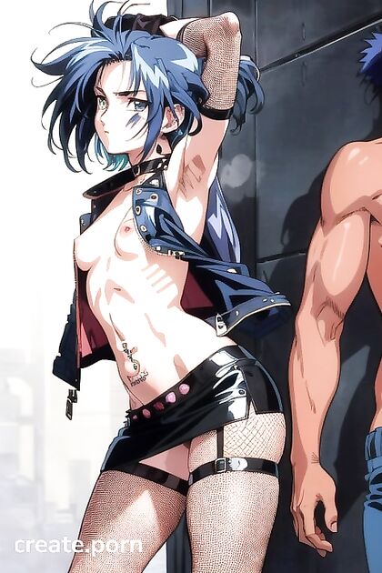 Pubic Hair and Fishnet Stockings in No-Shirt Hentai Picture