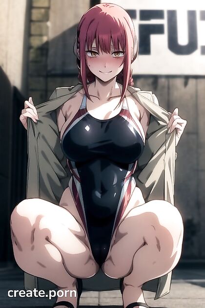 Squatted Down in Competition Swimsuit for Steamy Hentai Picture