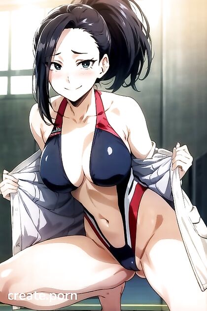 Squatted Down in a Sexy Swimsuit for  Hentai Pleasure