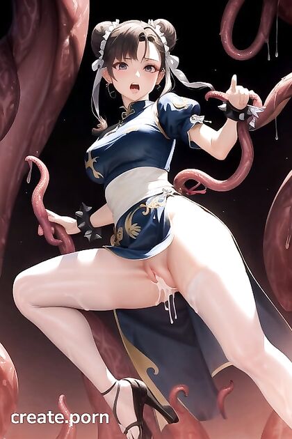 Spreading Her Legs Wide for Tentacle Pleasure in Busty Hentai Picture