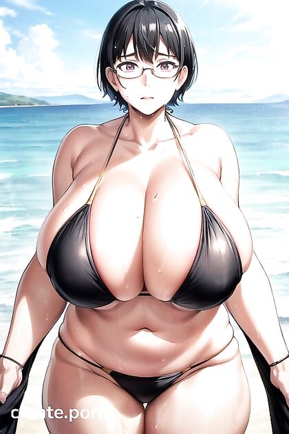 Sexy Silver-Haired Milf in Bikini Dives into  Hentai Picture