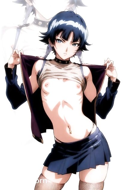 Multi-Colored Hair Chick Goes Wild in No-Shirt Hentai Picture