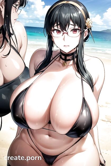 Sweaty Beach Picture in Transparent Bikinis for Hot Hentai AI Porn