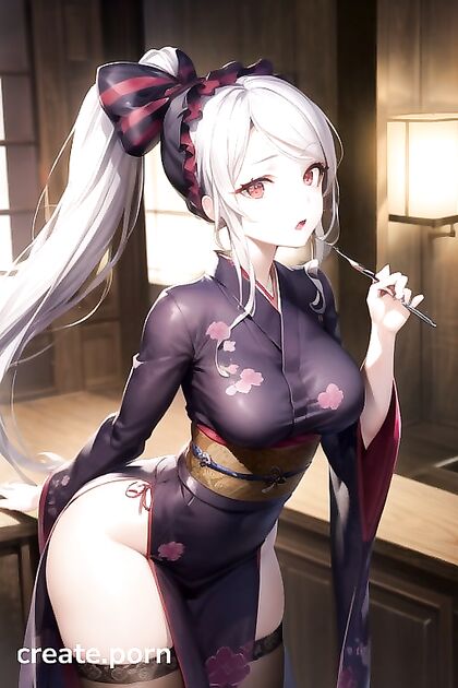 Shalltear Bloodfallen Wears Kimono and Nyons for Seductive Overlord Hentai Images