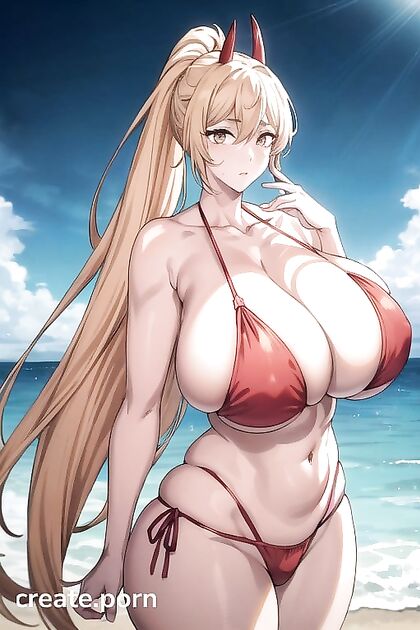 Bikini-clad Beauty with Ponytail Shows Off Thighs in Steamy Hentai Image