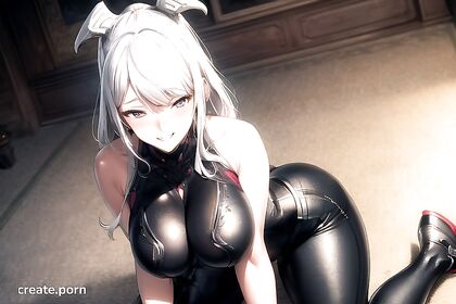 Garuda from Warframe Kneels Seductively in Thigh-High Leggings for Steamy Hentai Picture