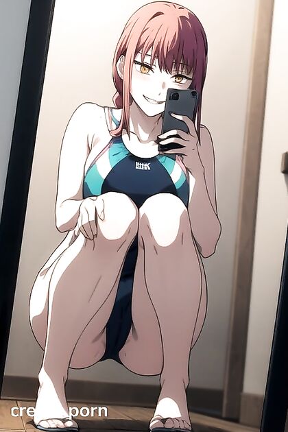 Mischievously Squatting and Undressing with a Blush in Hentai AI Porn