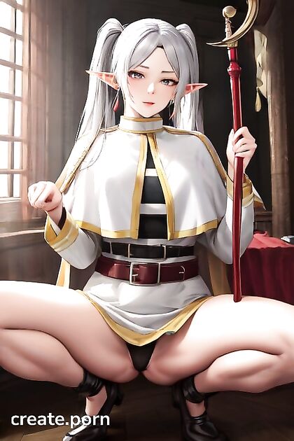 Frieren from Beyond Journey's End in Seductive Pet Play Hentai Images