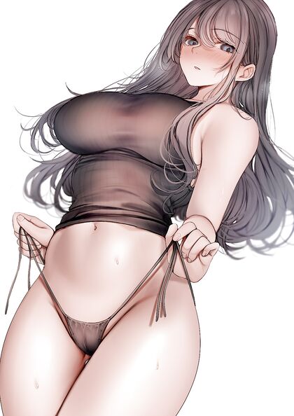 Horny bitch yanks her side tie knickers to reveal wet cunt lips