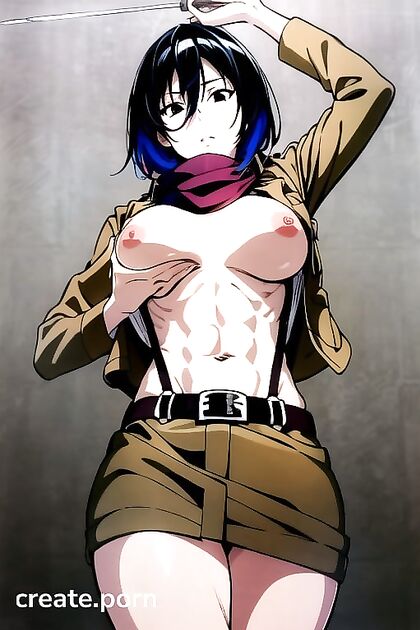 Mikasa Ackerman from Attack on Titan Gets Intimate in Detailed Bottom-Up Hentai Images