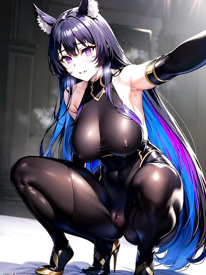 Delta from Eminence in Shadows Squats Front-View for Explicit Hentai Pleasure