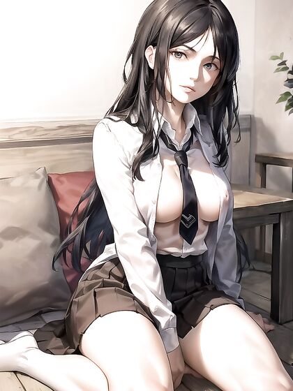 in Uniform and Stockings Stares ly at You in Steamy Hentai Image