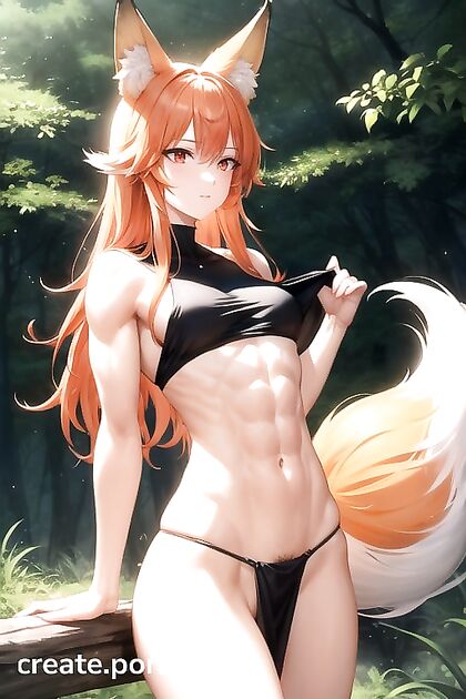 Red-Eyed Fox Girl 18+ Seduces in the Enchanted Forest for Hot Hentai Picture