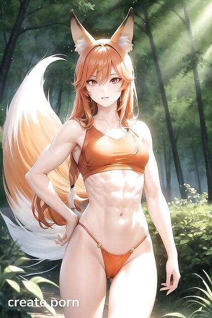 FOX Girl 18+ with Tail and Ears Exploring Wild Forest Fantasies in Hentai AI Picture