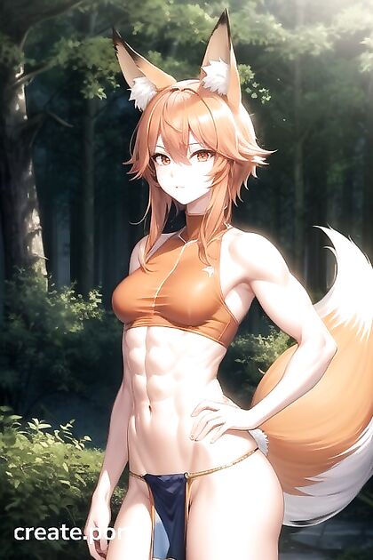 Fox-Tailed Beauty in Red Eyes Loincloth for Steamy Hentai Pleasure