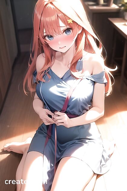 Itsuki Nakano from Gotoubun no Hanayome Seductively Wears Tunic in Warm Anime Hentai Image
