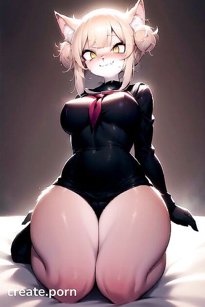 Toga Himiko from My Hero Academia Kneels on the Bed for  Hentai Pleasure