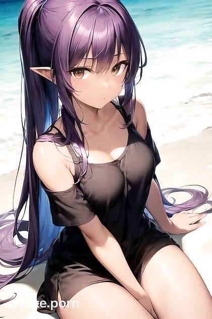 Dark-Skinned Demon Girl 18+ with Brown Eyes Enjoying Beach Sex in Long-Length Hentai