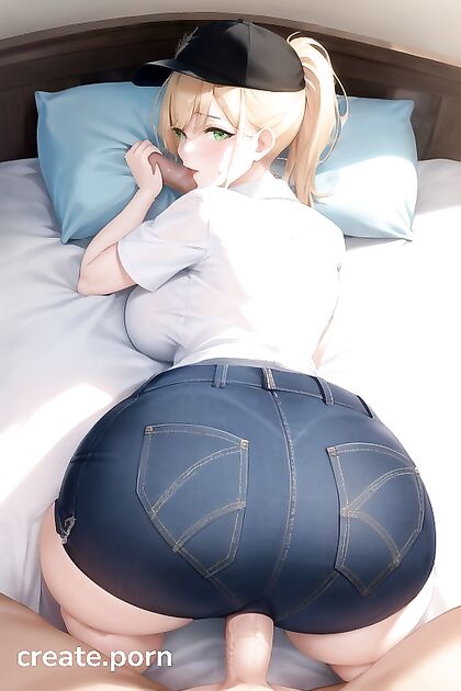 Laid-Out With an Extremely Large Ass in Jeans for Hentai Pleasure