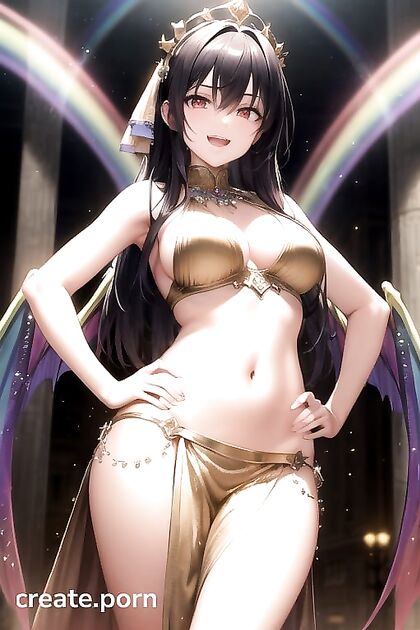Belly Dancer Flies High with Rainbow Wings in European City Hentai Image