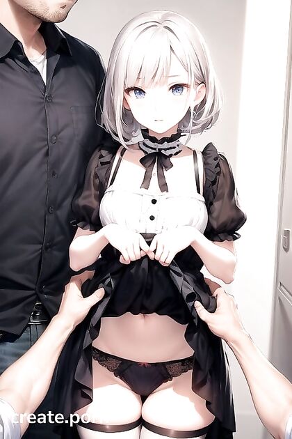 Small Girl 18+'s Sundress Lifted by Man Revealing Sexy Stockings in hentai AIPorn