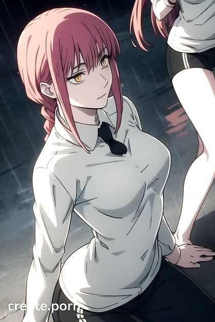 Makima from Chainsaw Man Seduces in Office Shirt During Yoga Hentai Ai Hentai Image