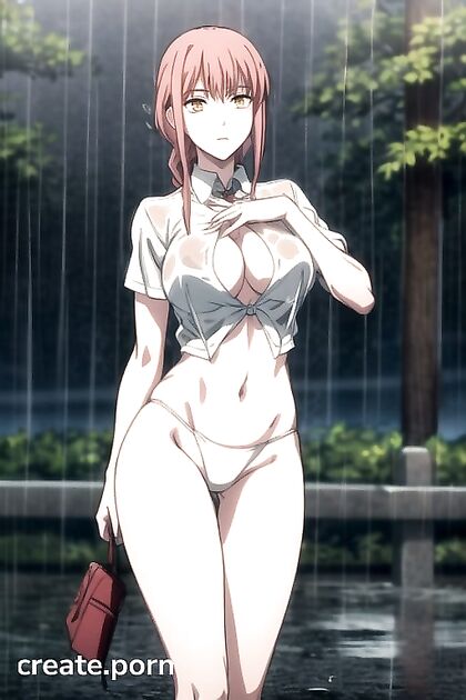 Makima from Chainsaw Man Gets Drenched in Rainy Yoga Hentai Picture
