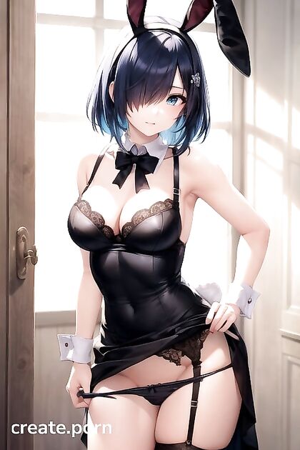 Rem from Re –Zero Teased in Bunny Costume, Posing with Pulled-Down Panties