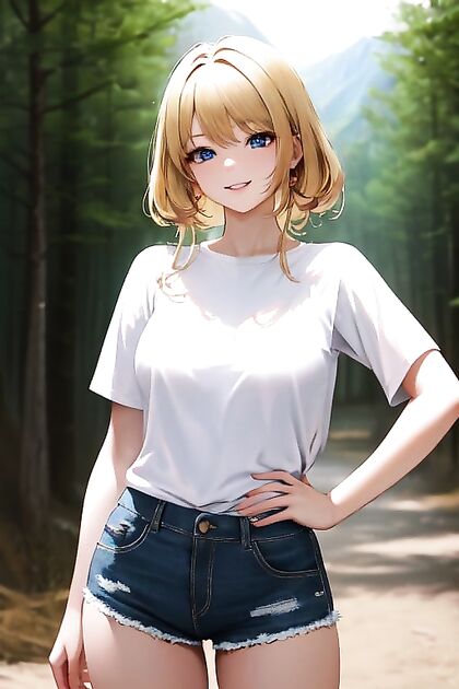 Bangs Hairstyle Waif in Stunning Forest and Mountain hentai Picture