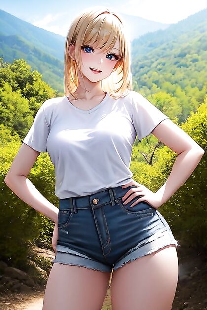 Blonde American Beauty with Blue Eyes Nails Waist-Shot Hentai Picture