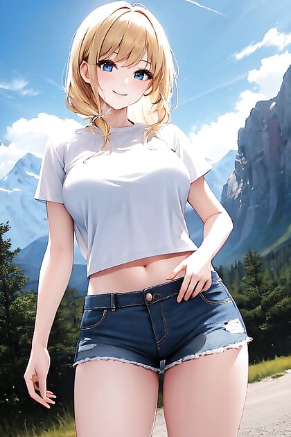 Blonde American Beauty with Blue Eyes Teased in Waisted Shot Hentai Image