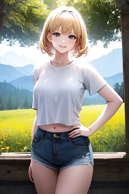 Blonde American Babe in White Tee and Jeans Nailed in Steamy Hentai Picture