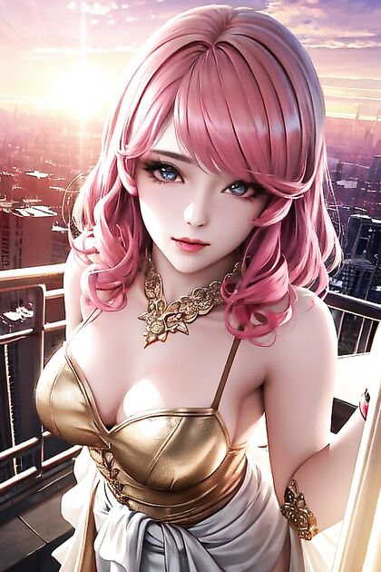 Waist-Up Sunset Pleasure in Top View Hentai Picture