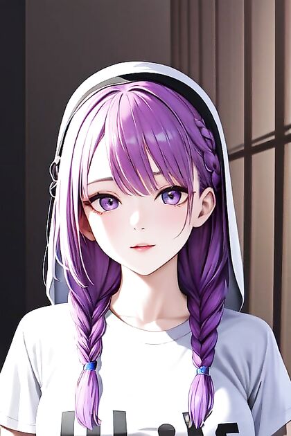 Nun with Braided Hair and Purple Skin in Erotic Hentai Picture