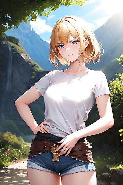 Steampunk Beauty in White Tee and Jeans Tempts You with Waist-Up Picture