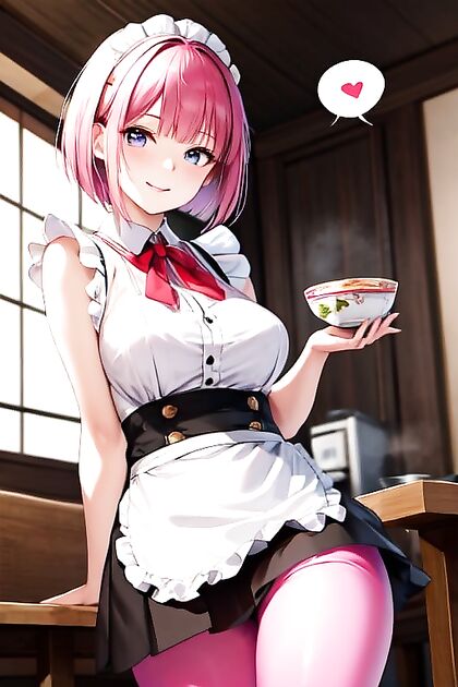 Cute Pink Bob Cut Girl 18+ Blushing and Smiling in Seductive Hentai Picture